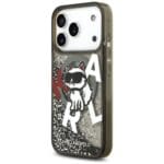 Karl Lagerfeld Liquid Glitter Choupette Logo MagSafe Black Kryt iPhone 17 Pro