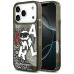 Karl Lagerfeld Liquid Glitter Choupette Logo MagSafe Black Kryt iPhone 17 Pro