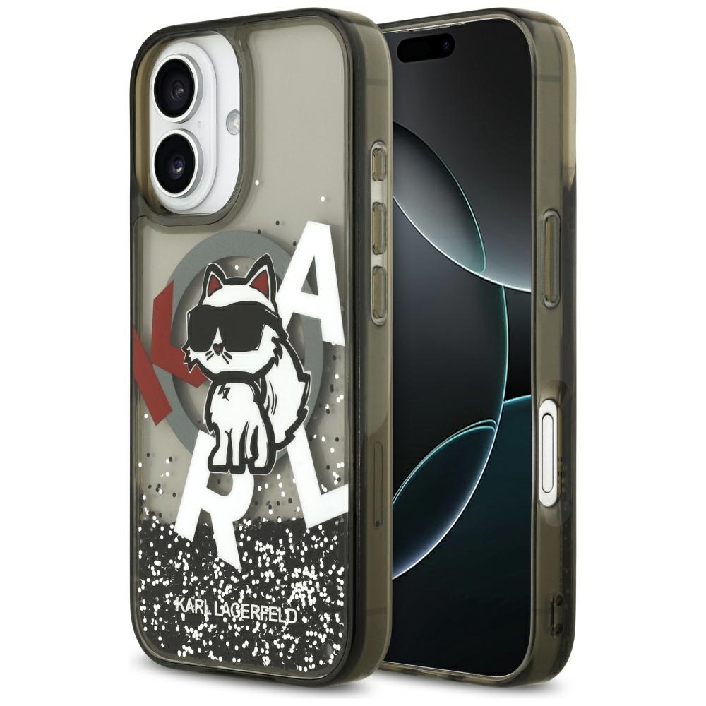 Karl Lagerfeld Liquid Glitter Choupette Logo MagSafe Black Kryt iPhone 17