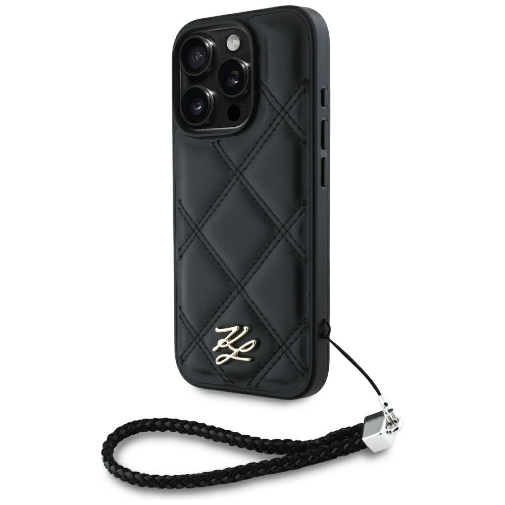 Karl Lagerfeld Quilted Initial Logo & Chain Strap Black Kryt iPhone 16 Pro