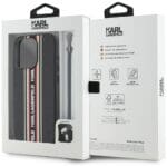 Karl Lagerfeld Saffiano Athleisure Stripes Cord Red Kryt iPhone 15 Pro
