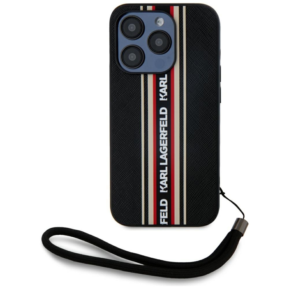 Karl Lagerfeld Saffiano Athleisure Stripes Cord Red Kryt iPhone 15 Pro