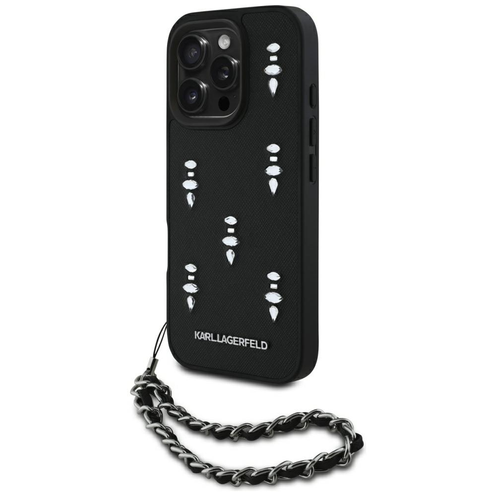 Karl Lagerfeld Saffiano Crystals w/Chain Black Kryt iPhone 16 Pro