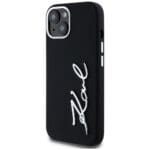 Karl Lagerfeld Silicone Metal Script Logo Black Kryt iPhone 15