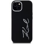 Karl Lagerfeld Silicone Metal Script Logo Black Kryt iPhone 15