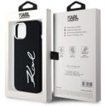 Karl Lagerfeld Silicone Metal Script Logo Black Kryt iPhone 15