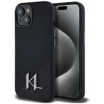 Karl Lagerfeld Silicone Shadow Metal Initial MagSafe Black Kryt iPhone 15