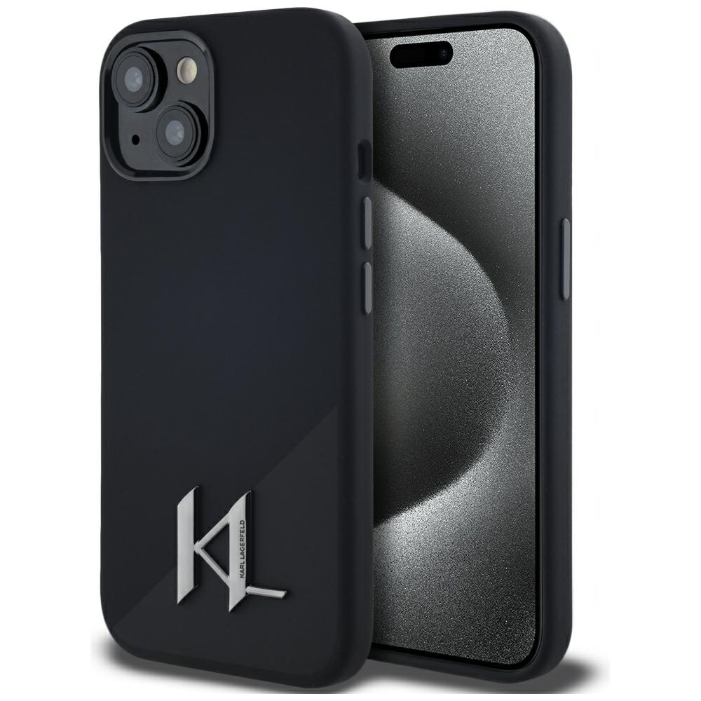 Karl Lagerfeld Silicone Shadow Metal Initial MagSafe Black Kryt iPhone 15