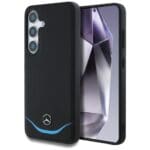 Mercedes Leather Contrasted Blue Horizontal Curve MagSafe Black Kryt Samsung Galaxy S25