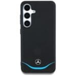 Mercedes Leather Contrasted Blue Horizontal Curve MagSafe Black Kryt Samsung Galaxy S25