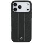 Mercedes Leather Laurel Leaves Stripes MagSafe Black Kryt iPhone 17 Pro Max