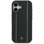 Mercedes Leather Star Pattern Stripes MagSafe Black Kryt iPhone 17