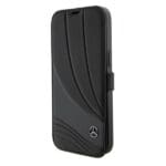 Mercedes MEBKP15L8ROLK Black Bookcase Leather Wave Pattern Kryt iPhone 15 Pro