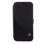 Mercedes MEBKP15L8ROLK Black Bookcase Leather Wave Pattern Kryt iPhone 15 Pro