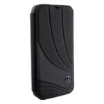 Mercedes MEBKP15L8ROLK Black Bookcase Leather Wave Pattern Kryt iPhone 15 Pro