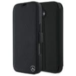 Mercedes MEBKP16S23RBGVK Black Bookcase Leather Wood Imitation Kryt iPhone 16