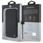 Mercedes MEBKP16X23RBGVK Black Bookcase Leather Wood Imitation Kryt iPhone 16 Pro Max