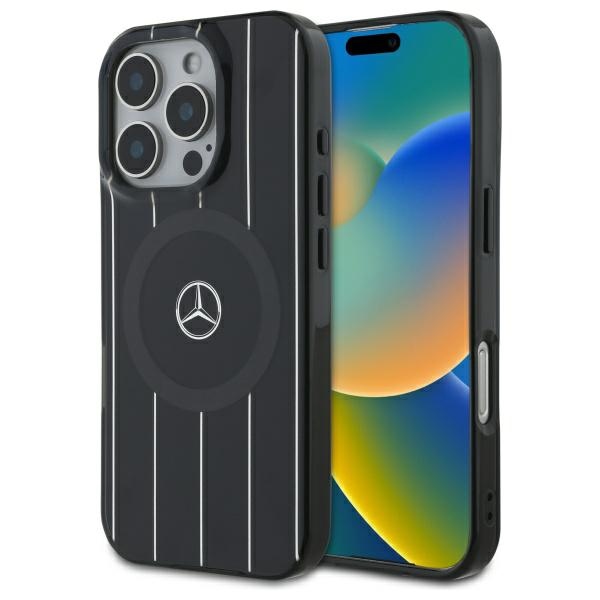 Mercedes MEHMP16L23HRSK Black Hardcase MB Double Layer Crossed Lines MagSafe Kryt iPhone 16 Pro