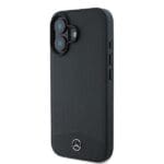 Mercedes MEHMP16S23RBARK Black Hardcase TextuRed And Plain Leather MagSafe Kryt iPhone 16