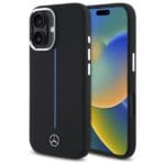 Mercedes MEHMP16S23SUMBK Black Hardcase Silicone Blue Stripe MagSafe Kryt iPhone 16