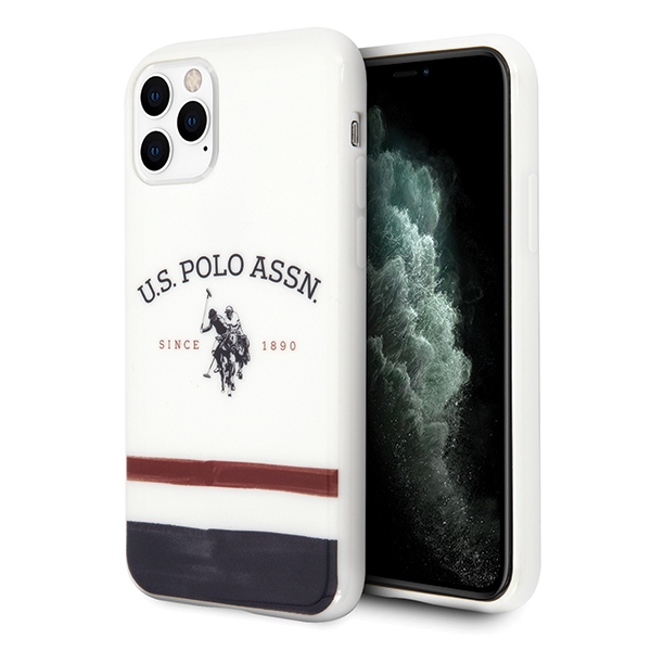 US Polo USHCN65PCSTRB White Tricolor Pattern Collection Kryt iPhone 11 Pro Max