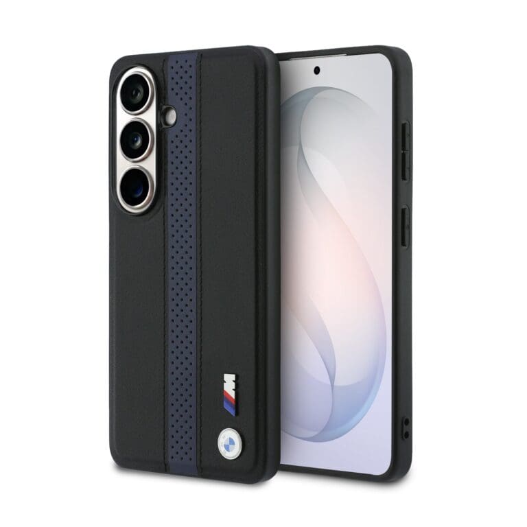 BMW M PU Leather Perforated Stripes and Metal Logo Magnetic Blue Kryt Samsung Galaxy S26