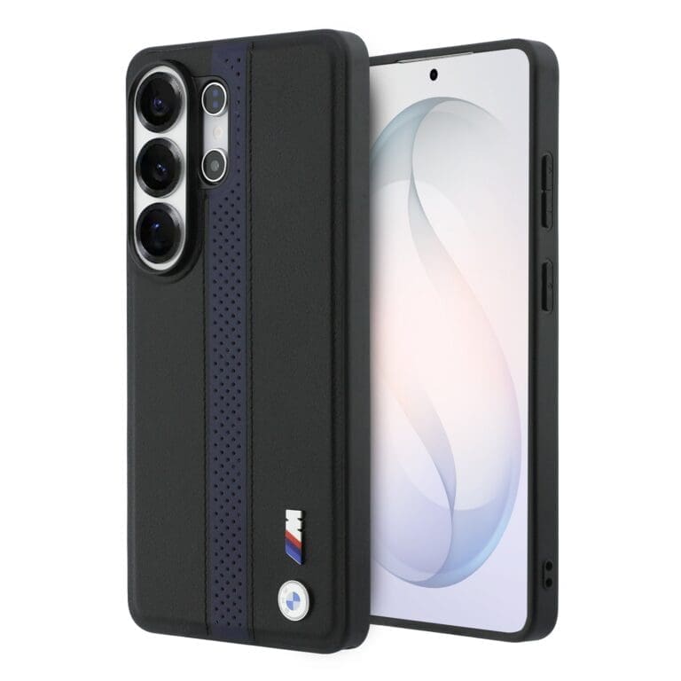 BMW M PU Leather Perforated Stripes and Metal Logo Magnetic Blue Kryt Samsung Galaxy S26 Ultra