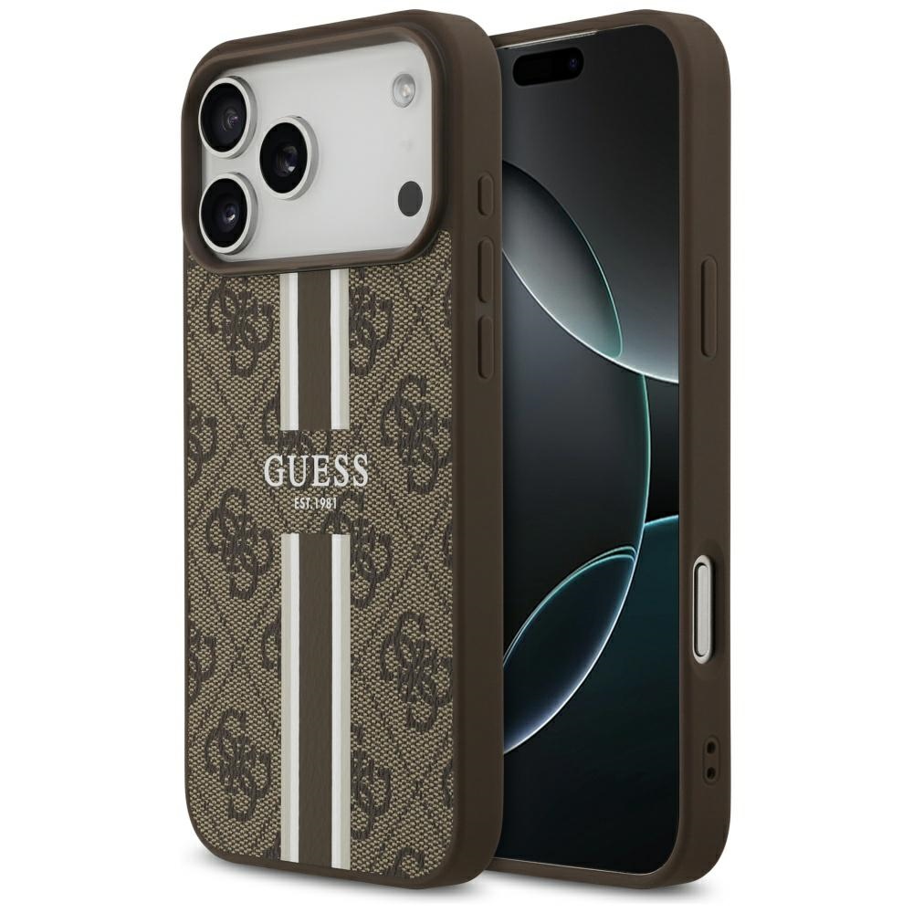 Guess 4G Printed Stripes MagSafe Brown Kryt iPhone 17 Pro Max