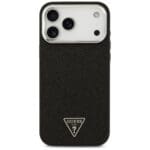 Guess Glitter Triangle Logo MagSafe Black Kryt iPhone 17 Pro Max