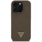 Guess Grained Hot Stamp Peony Triangle Logo MagSafe Brown Kryt iPhone 16 Pro Max