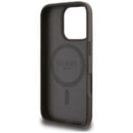 Guess Grained Hot Stamp Peony Triangle Logo MagSafe Brown Kryt iPhone 16 Pro Max