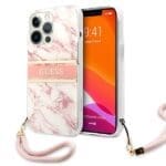Guess GUHCP13LKMABPI Pink Hardcase Marble Strap Collection Kryt iPhone 13/13 Pro