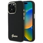 Guess GUHCP16LSMBSLK Black Hardcase Silicone Script Metal Logo & Frame Kryt iPhone 16 Pro