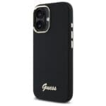 Guess GUHCP16MSMBSLK Black Hardcase Silicone Script Metal Logo & Frame Kryt iPhone 16 Plus