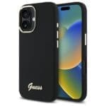 Guess GUHCP16MSMBSLK Black Hardcase Silicone Script Metal Logo & Frame Kryt iPhone 16 Plus