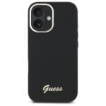 Guess GUHCP16MSMBSLK Black Hardcase Silicone Script Metal Logo & Frame Kryt iPhone 16 Plus