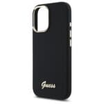 Guess GUHCP16MSMBSLK Black Hardcase Silicone Script Metal Logo & Frame Kryt iPhone 16 Plus