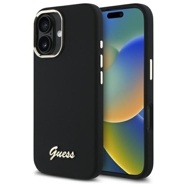 Guess GUHCP16MSMBSLK Black Hardcase Silicone Script Metal Logo & Frame Kryt iPhone 16 Plus