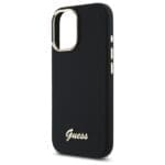 Guess GUHCP16SSMBSLK Black Hardcase Silicone Script Metal Logo & Frame Kryt iPhone 16