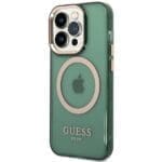 Guess GUHMP14LHTCMA Khaki Hardcase Gold Outline Translucent MagSafe Kryt iPhone 14 Pro