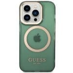 Guess GUHMP14LHTCMA Khaki Hardcase Gold Outline Translucent MagSafe Kryt iPhone 14 Pro