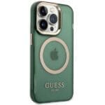 Guess GUHMP14LHTCMA Khaki Hardcase Gold Outline Translucent MagSafe Kryt iPhone 14 Pro