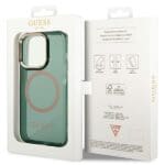 Guess GUHMP14LHTCMA Khaki Hardcase Gold Outline Translucent MagSafe Kryt iPhone 14 Pro