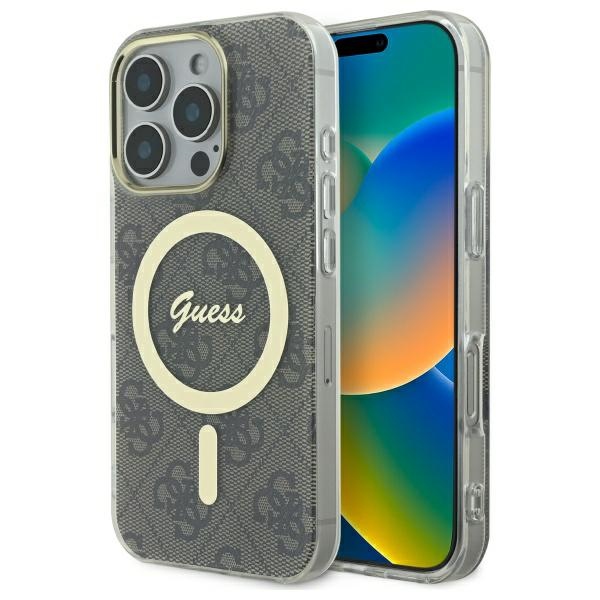 Guess GUHMP16LH4STW Brown Hardcase IML 4G MagSafe Kryt iPhone 16 Pro