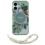 Guess GUHMP16MHFWBRCESN green Hardcase IML Flowers With Pearl Strap MagSa Kryt iPhone 16 Plus