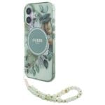 Guess GUHMP16MHFWBRCESN green Hardcase IML Flowers With Pearl Strap MagSa Kryt iPhone 16 Plus