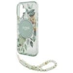 Guess GUHMP16MHFWBRCESN green Hardcase IML Flowers With Pearl Strap MagSa Kryt iPhone 16 Plus