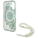 Guess GUHMP16MHFWBRCESN green Hardcase IML Flowers With Pearl Strap MagSa Kryt iPhone 16 Plus