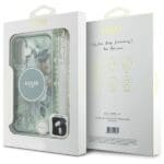Guess GUHMP16MHFWBRCESN green Hardcase IML Flowers With Pearl Strap MagSa Kryt iPhone 16 Plus