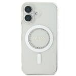 Guess GUHMP16MPFTDTEH White Hardcase IML Rhinestones MagSafe Kryt iPhone 16 Plus
